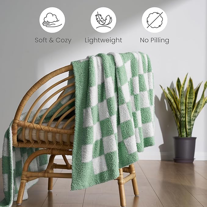 Joiedomi Throw Blanket for Couch, Sage Green Checkered Knitted Blankets Gifts - Image 6