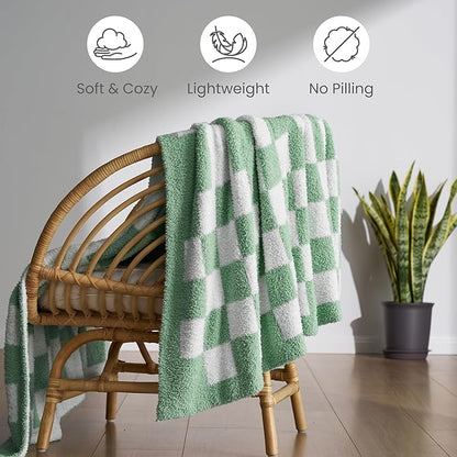 Joiedomi Throw Blanket for Couch, Sage Green Checkered Knitted Blankets Gifts - Image 7