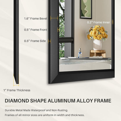 briivue black metal framed bathroom wall mirror, 40x30 showing dimensions