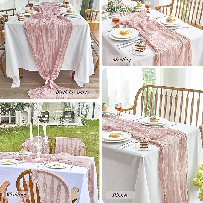 IVAPUPU 2 Pcs Cheesecloth Table Runner - 10ft Dusty Pink Boho Gauze Cheese - Image 6