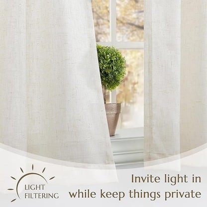 Pinch Pleated Kitchen Curtains 36 Inch Length 2 Panels Linen Blend Privacy - Image 3