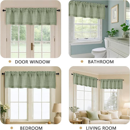 OVZME Green Valance for Windows, Light Filtering Faux Linen Textured Small - Image 5