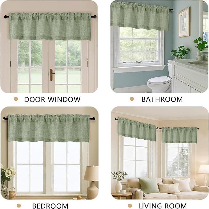 OVZME Green Valance for Windows, Light Filtering Faux Linen Textured Small - Image 5