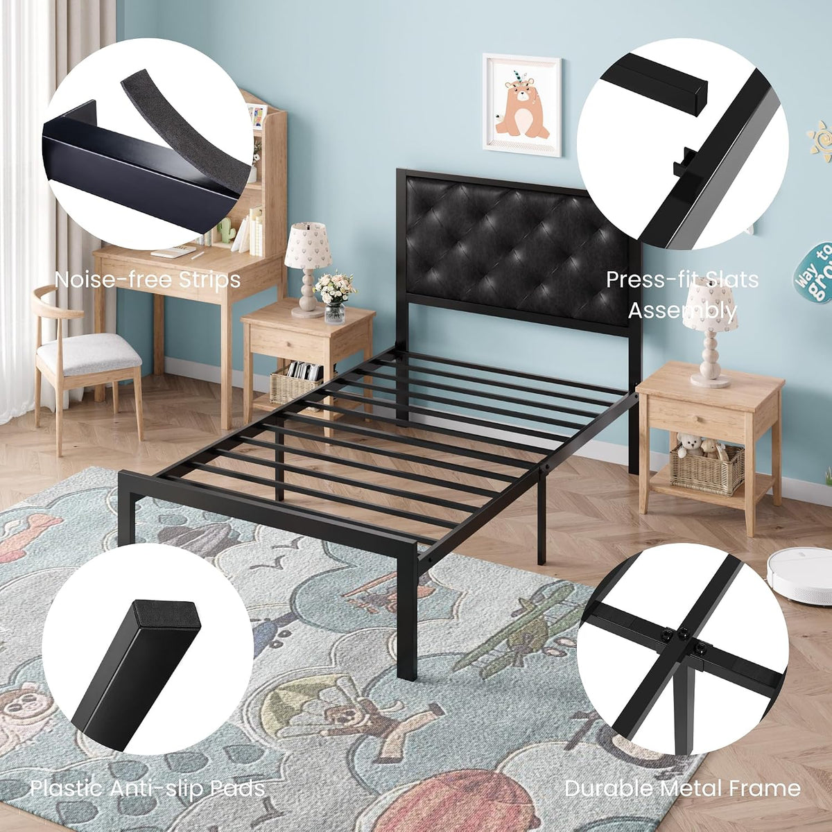 sha cerlin twin size metal bed frame with, package contents