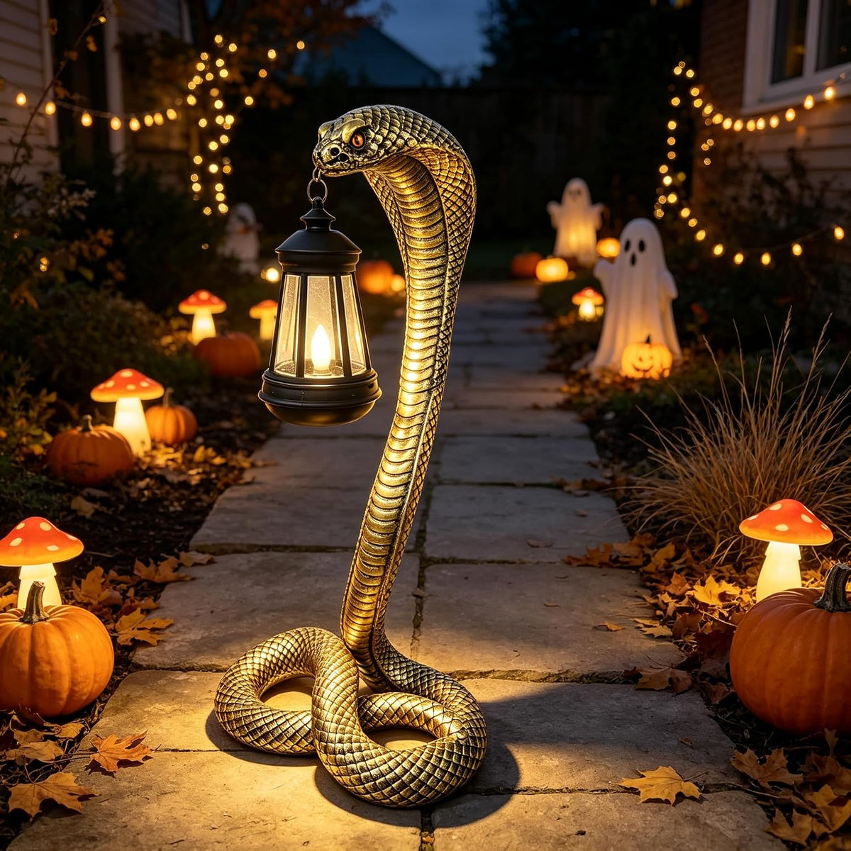Halloween Decor Solar Snake Garden Statue,19.89'' Snake for Yard Lawn Garden Patio Scary Halloween Decorations,Indoor Haunted House Prop and Home Party Decor
