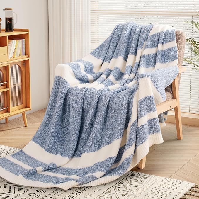 NEXHOME PRO Stripe Cozy Blanket Twin, Knit Fuzzy Throw Blanket by NEXHOMEPRO