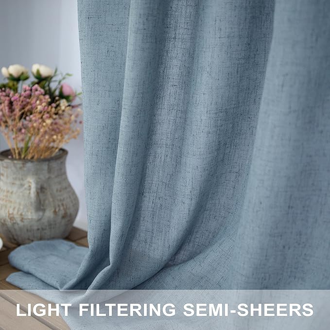 Blue Linen Curtains 84 Inch Length - Image 3