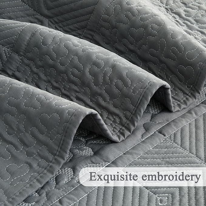 EVENHUG Floral Embroidered Quilt Set Queen Size 3 Piece Bedding Set Reversible - Image 7