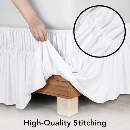Wrap Around Ruffle Queen Size Bed Skirt – Adjustable Buckle & Elastic Belt for Easy Installation, 16 Inch Drop – Brushed Microfiber - Machine Washable, Fade and Wrinkle Resistant, White