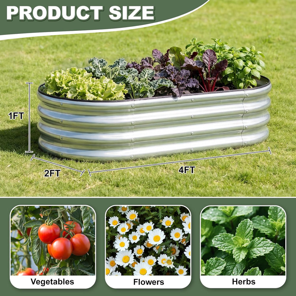1MORE Galvanized Raised Garden Bed Outdoor,Planter Bed 4x2x1ft,Silver,4-Pk