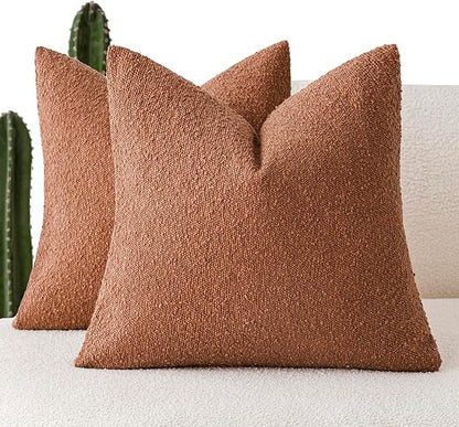 Foindtower Pack of 2 Textured Boucle Throw Pillow Covers Accent Solid Pillow by Foindtower