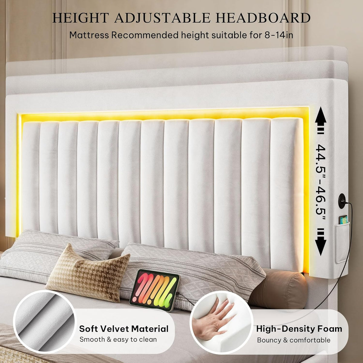 yitahome king bed frame with 4 storage drawers showing dimensions