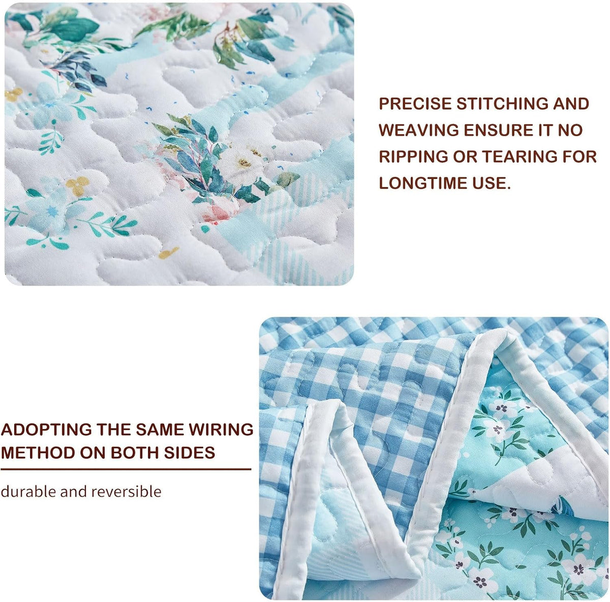 joyreap 3 pieces floral patchwork quilt set queen, side view