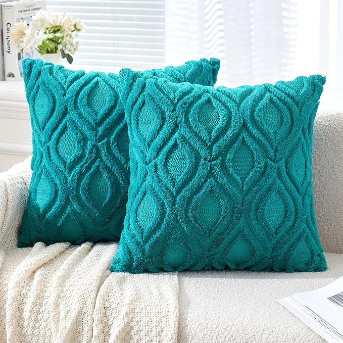 MIULEE Teal Throw Pillow Covers 18x18 Inch, Soft Winter Plush Faux Wool Couch by MIULEE
