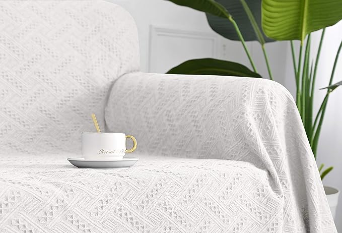 MYSKY HOME Couch Cover White Sofa Covers Small Chair Cover Geometrical Couch - Image 5
