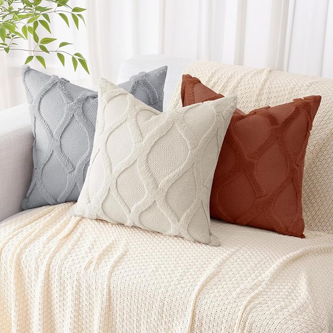 decorUhome Throw Pillow Covers 24x24 Inch Set of 2, Soft Plush Faux Fur Wool - Image 5