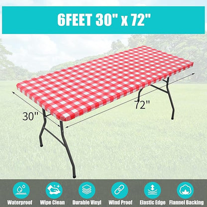 Smiry Rectangle Picnic Table Cloth, Elastic Waterproof Fitted Vinyl Tablecloths - Image 6