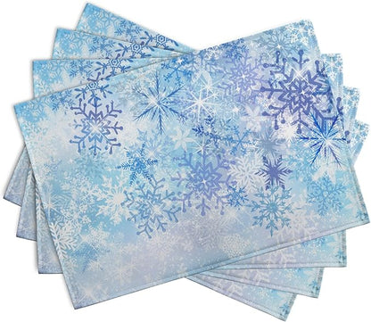 Blue Snowflake Winter Placemats Set of 4 Xmas Snow Place Mat Merry Christmas - Image 2