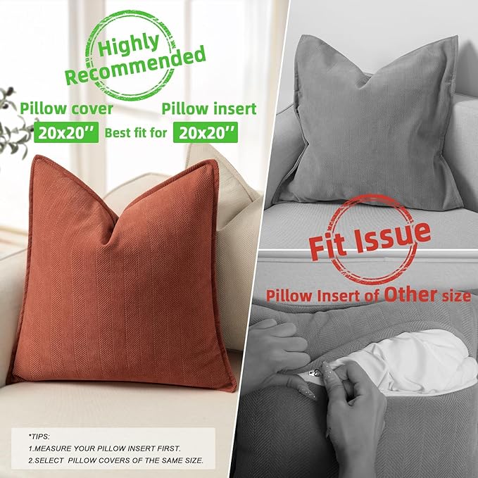 ZWJD Rust Throw Pillow Covers 20x20 Set of 2 Chenille Fall Pillow Covers - Image 5
