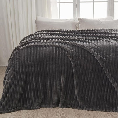 NEWCOSPLAY Super Soft King Blanket Grey Premium Silky Flannel Fleece 3D Ribbed by NEWCOSPLAY