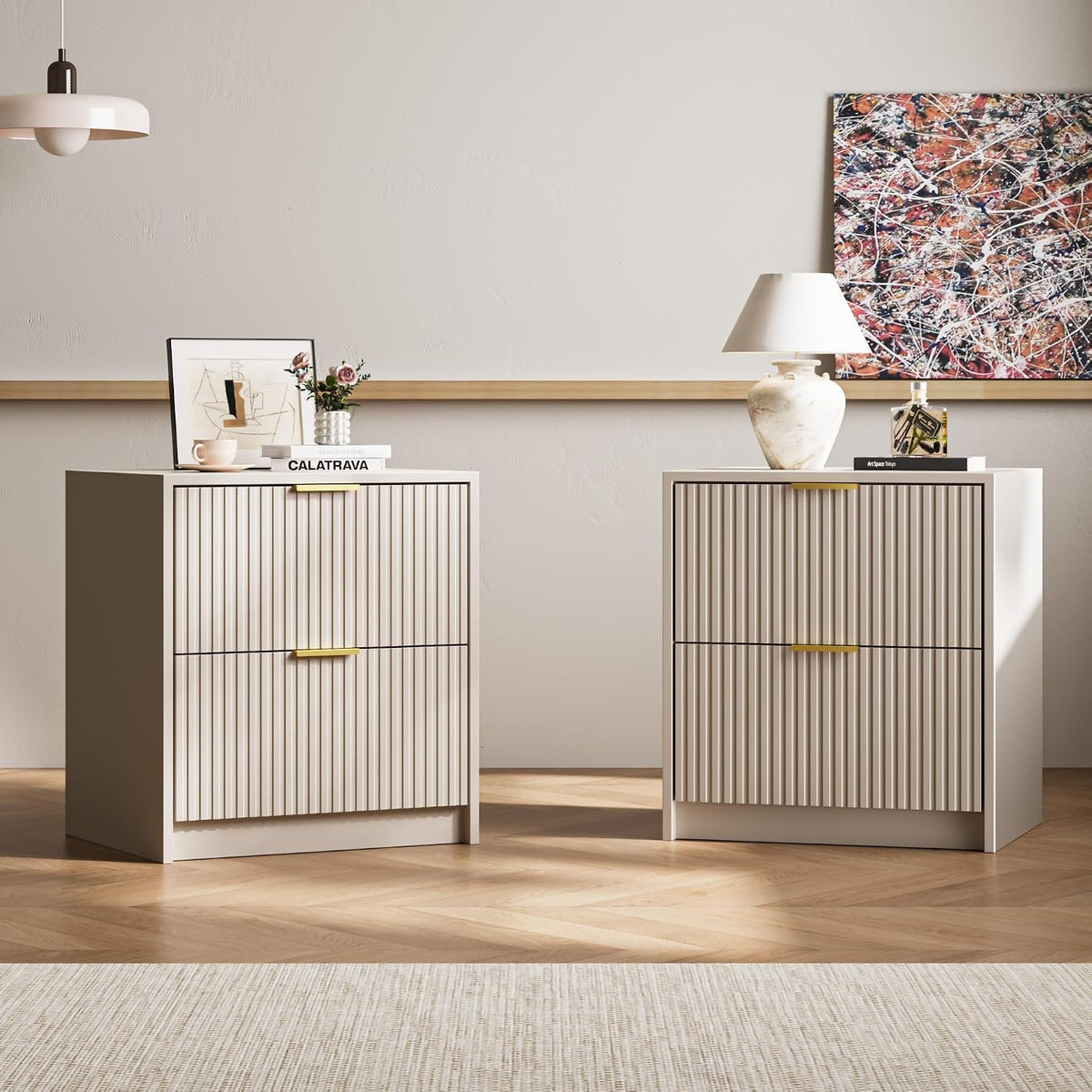 maisonaria fluted nightstands set of 2 with 2 shown in use