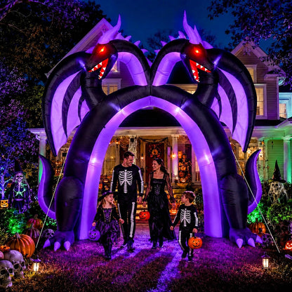 10FT Halloween Inflatable Dragon Archway, Double Headed Walk Through Decor