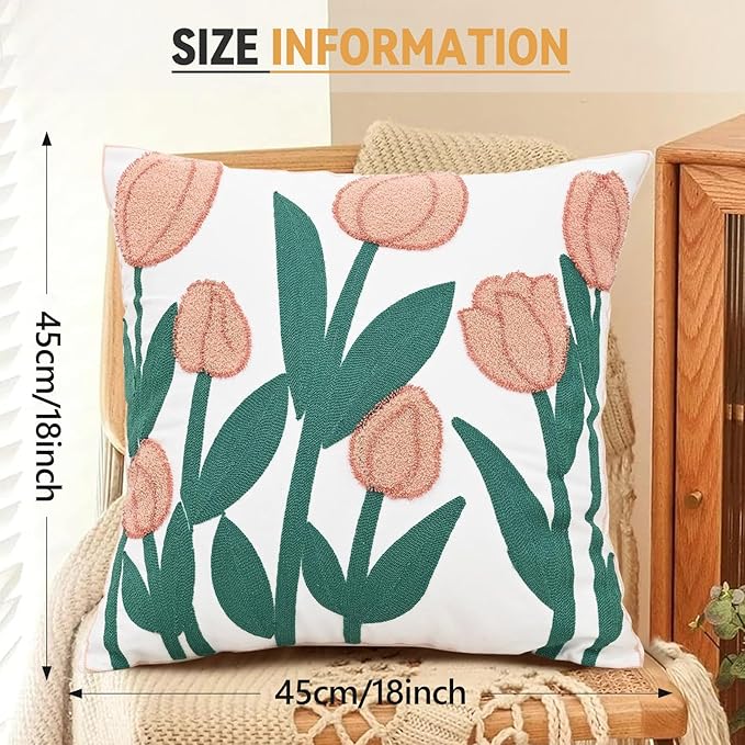 Embroidered Floral Pillow Case Spring Romantic Flower Throw Pillow Cover Soft - Image 6