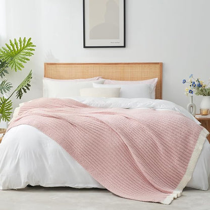 Snuggle Sac Pink Throw Blanket for Couch, Soft Cozy Ribbed Fluffy Blankets for - Image 7