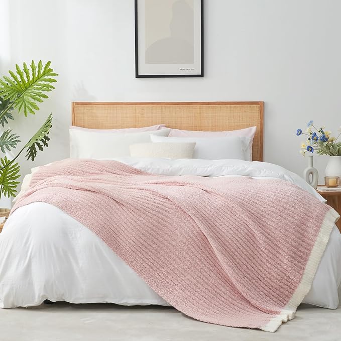 Snuggle Sac Pink Throw Blanket for Couch, Soft Cozy Ribbed Fluffy Blankets for - Image 6