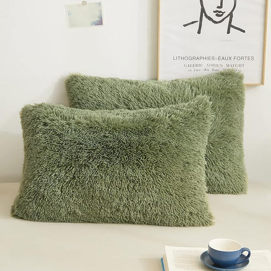 XeGe Faux Fur Fluffy Pillow Cases, Plush Shaggy Soft Furry Pillow Shams by XeGe