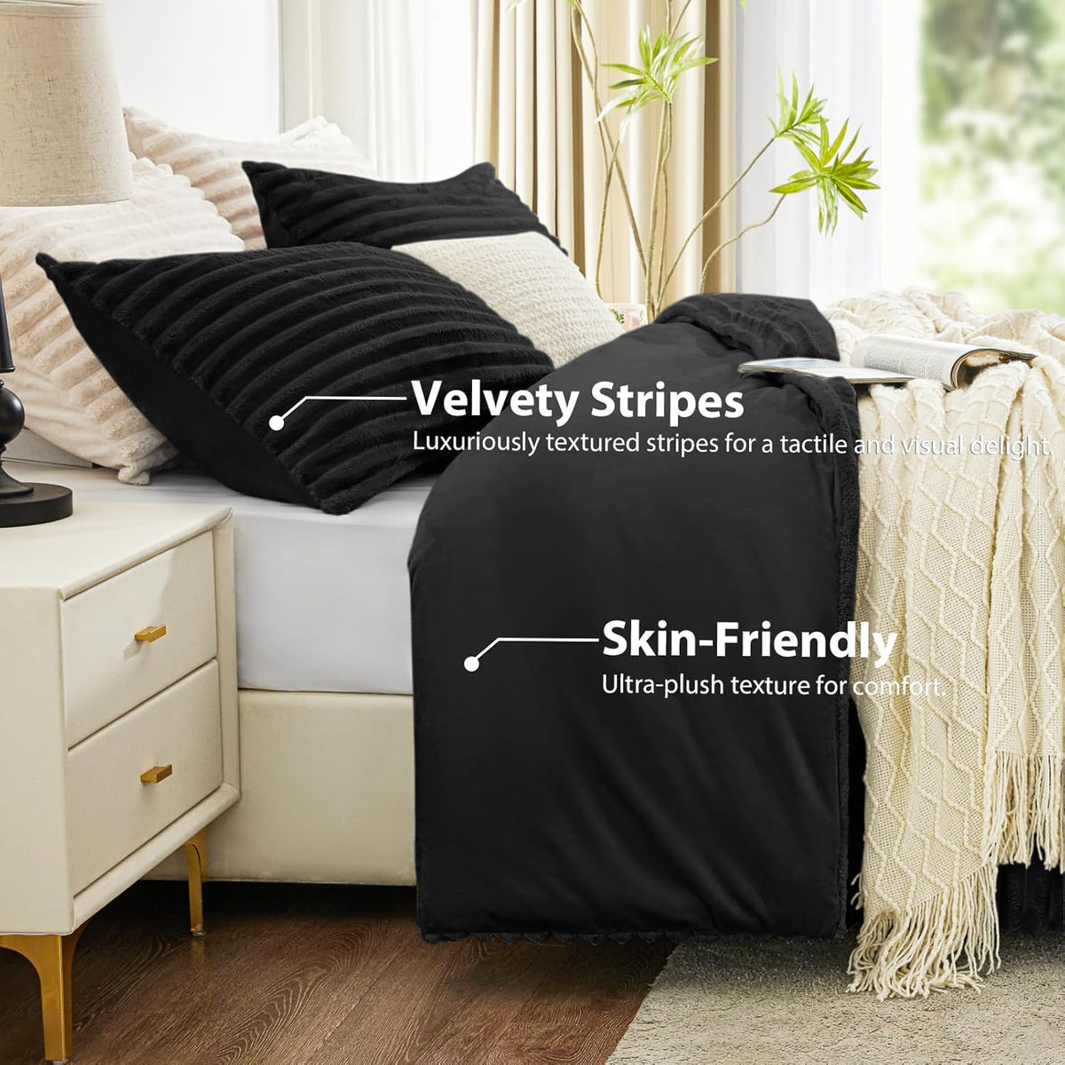 exq home fluffy comforter set full size,3 pieces, close-up detail