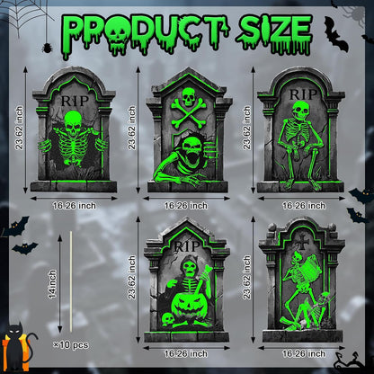 25.2in Halloween Tombstones Outdoor Decor Glow in The Dark - 5PCS Large Tombstones for Graves Halloween Gravestones Decorations Yard Signs