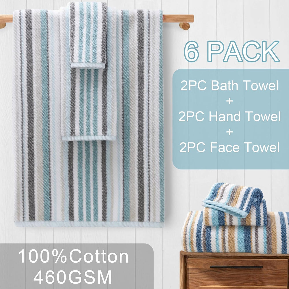 VOOVA & MOVAS Aqua Striped Towels Set, Quick Dry, Thick & Absorbent, ...