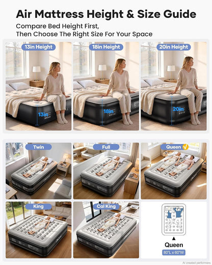 ohgeni 20" raised queen air mattress (1 pack), package contents