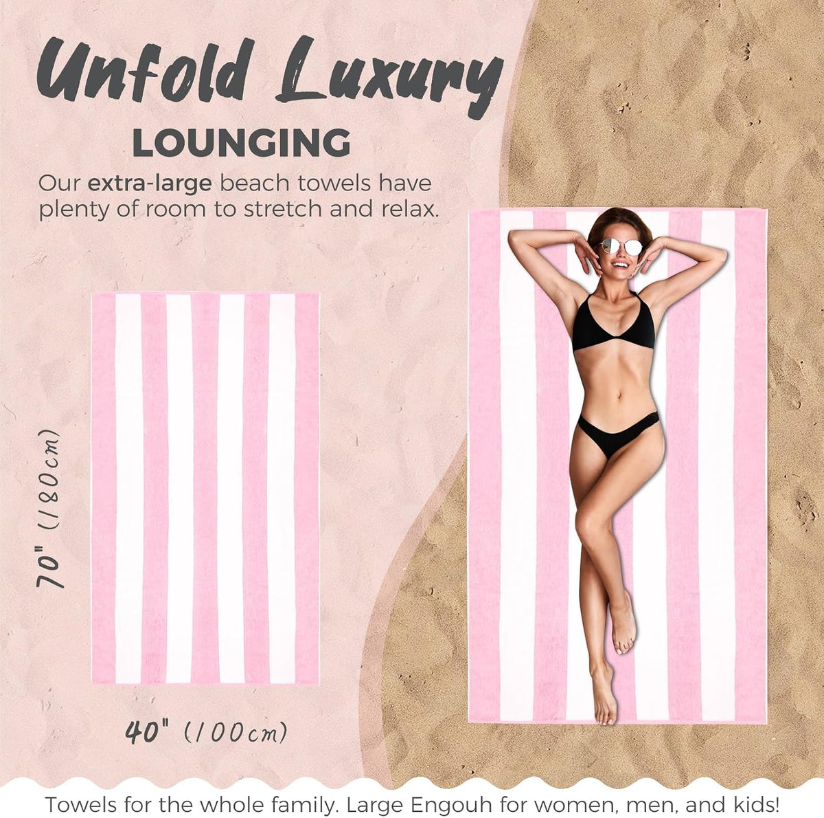 cotton oversized beach towel - 40 x70 inch, side view