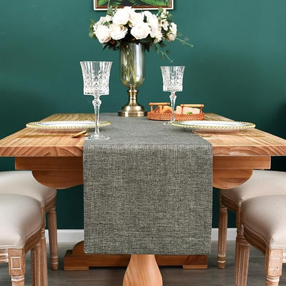 NEWISHER Farmhouse Rustic Table Runner Dark Grey Rectangular Table Runners Faux - Image 3