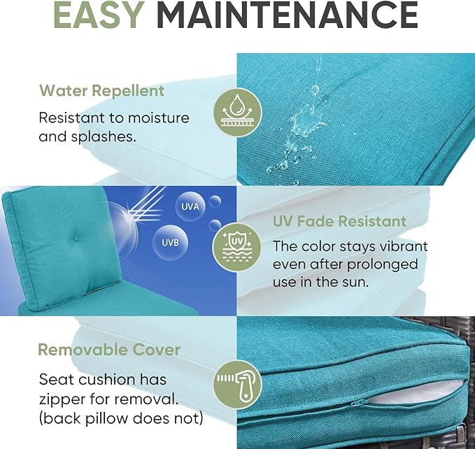 Outdoor Chair Cushion Set of 2, Waterproof Outdoor Seat Cushions 25x22 - Image 4