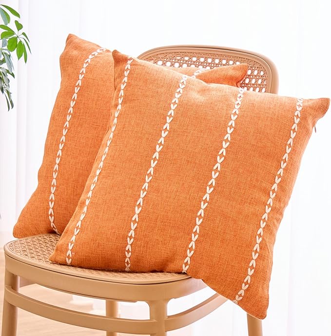 vctops Orange Fall Striped Cotton Linen Decorative Throw Pillow Cover - Image 3