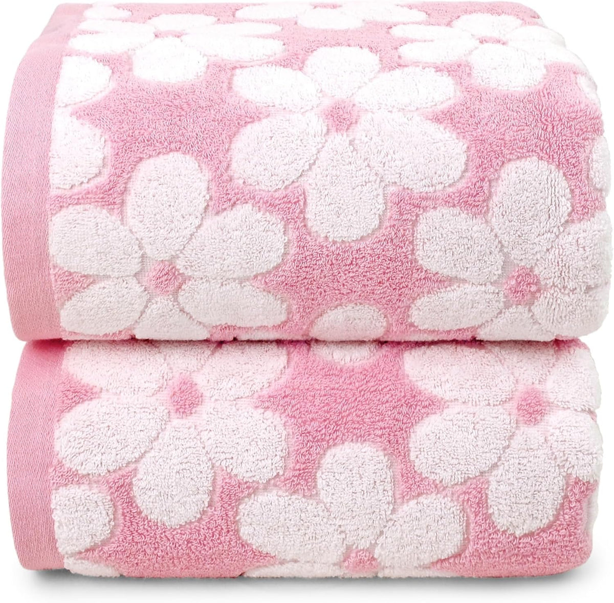 pink bath towels set of 2, super absorbent, front angle view