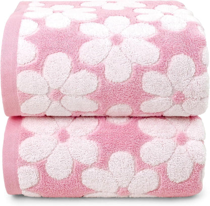 pink bath towels set of 2, super absorbent, front angle view
