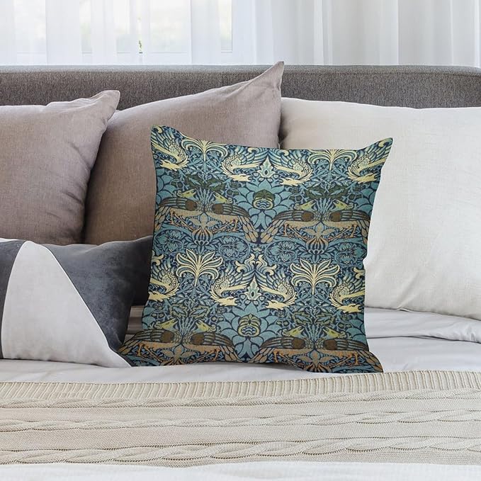William Morris Floral Original Throw Pillow Covers Boho Chic Retro Floral Blue - Image 5