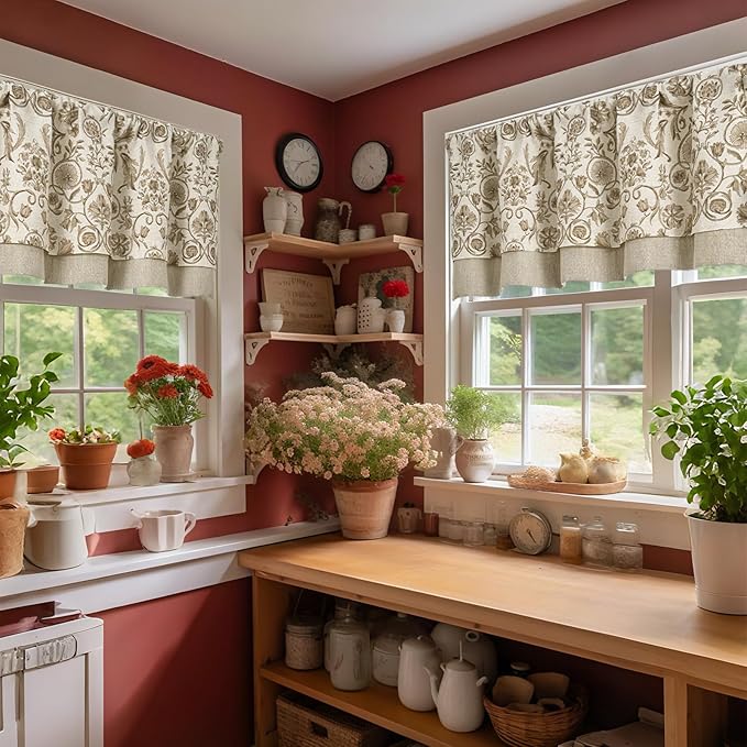 JINCHAN Linen Valance Kitchen Curtain - Image 3