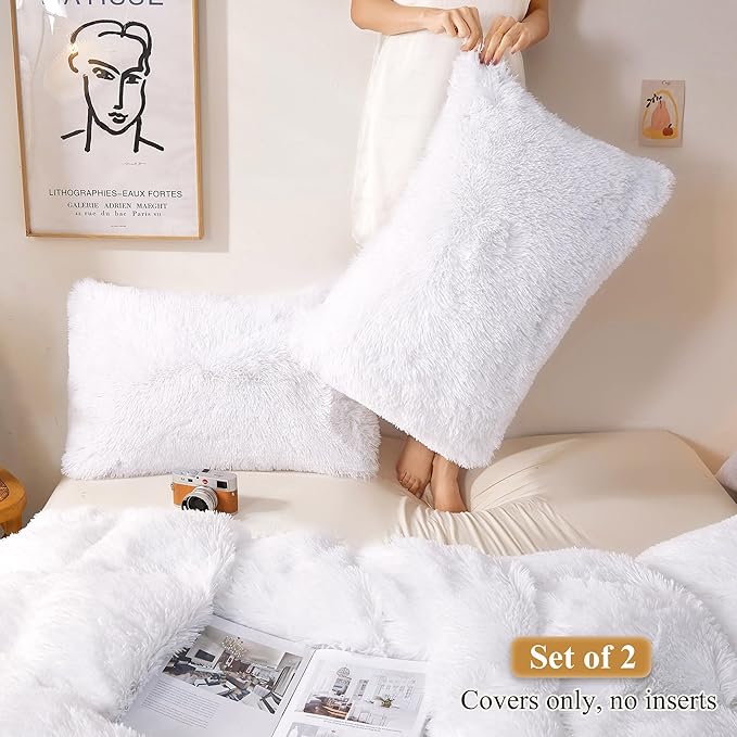 XeGe Faux Fur Throw Pillow Cases, Plush Shaggy Ultra Soft Pillow Covers - Image 2