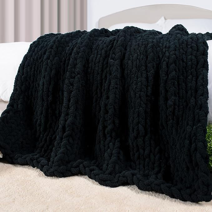 Carriediosa Chunky Knit Throw Blanket 60" X 80" Twin, 100% Hand Made Large by Carriediosa