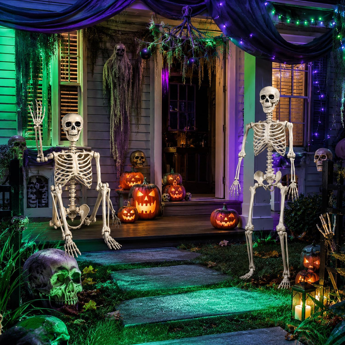 Halloween Skeletons Decorations Outdoor - 5.4FT Life Size Posable Skeletons