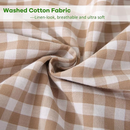 2 Pack Taupe Plaid Ruffle Gingham Lumbar Throw Pillow Shams, 100% Washed Cotton - Image 6