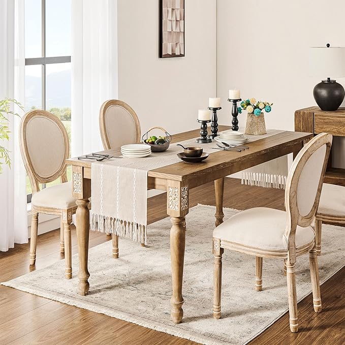 ZeeMart Farmhouse Braided Striped Table Runner, Rustic Cream Table Runners 36 - Image 3