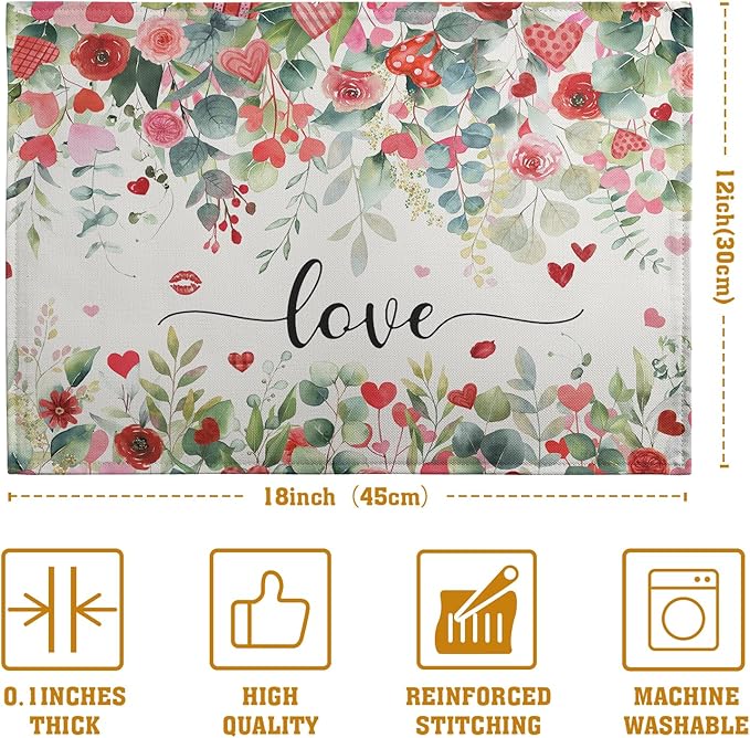 Valentines Day Love Heart Rose Placemats Set of 4 Valentine Eucalyptus Leaves - Image 5