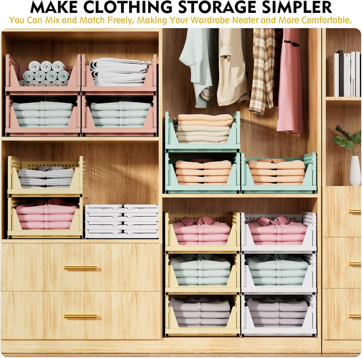 closet organizer basket, closet organizers and storage, green, side view