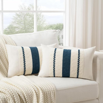 Fancy Homi Set of 2 Boho Teal Long Lumbar Decorative Throw Pillow Cover 12x24 by Fancy+Homi